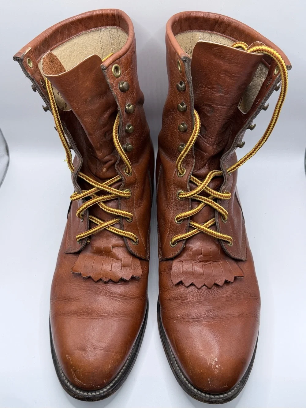 Justin Boots Brown Leather Lace-Up Roper Boots with Kiltie